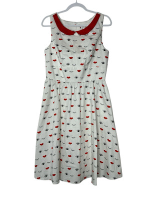 IXIA Vintage Dress Women XL  Lips Eyes Red Collar Coquette Romantic Date Y2K