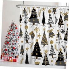 Christmas Decor Shower Curtain for Bathroom 72"W x 72"L Pack of 1 Black