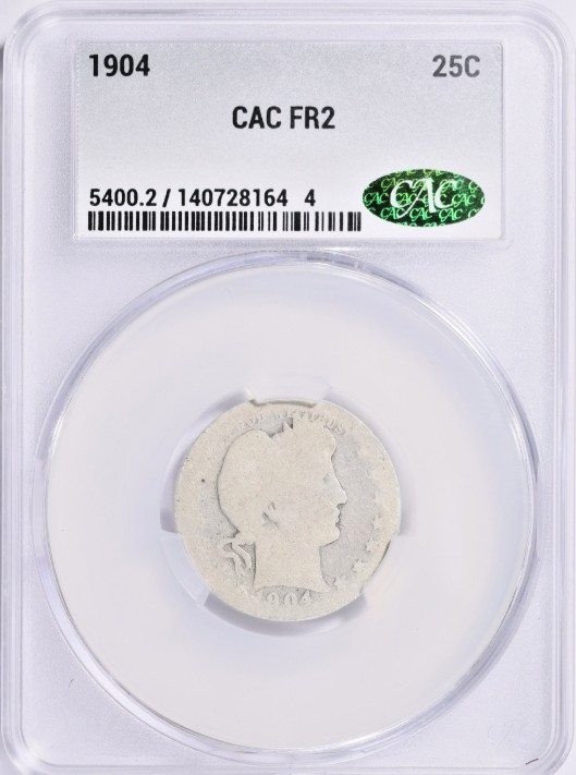 Only Graded CACG FR-02 1904 Barber Quarter, Only 8 Graded Higher