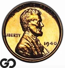 1940 Lincoln Cent Wheat Penny RED PROOF, Lustrous Solid Gem PR++ RD