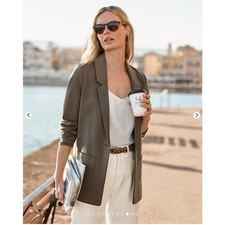 Garnet Hill Knit Relaxed Blazer Sz 12 Olive Brown Stretch Business Casual Work