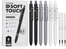 Black Gel Pens, 6Pcs Fine Point Smooth Writing Pens with 3 Extra Refills, Quick