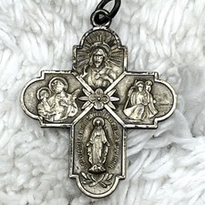 Vintage 4 Way Cross Pendant Sterling Silver Catholic Medal Religious Charm 1"