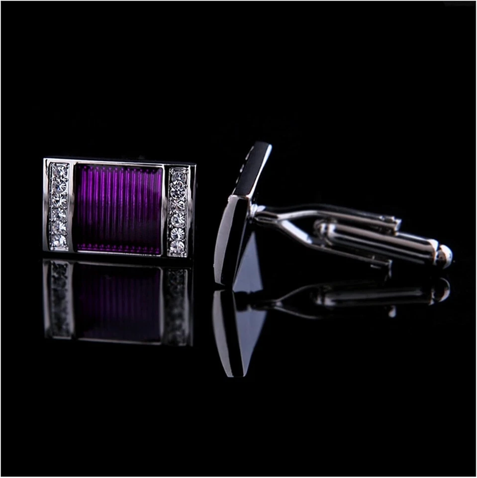 Gemelos de hombre 935 Argentium plata púrpura esmalte con zafiros corte redondo Foto 4 de 4