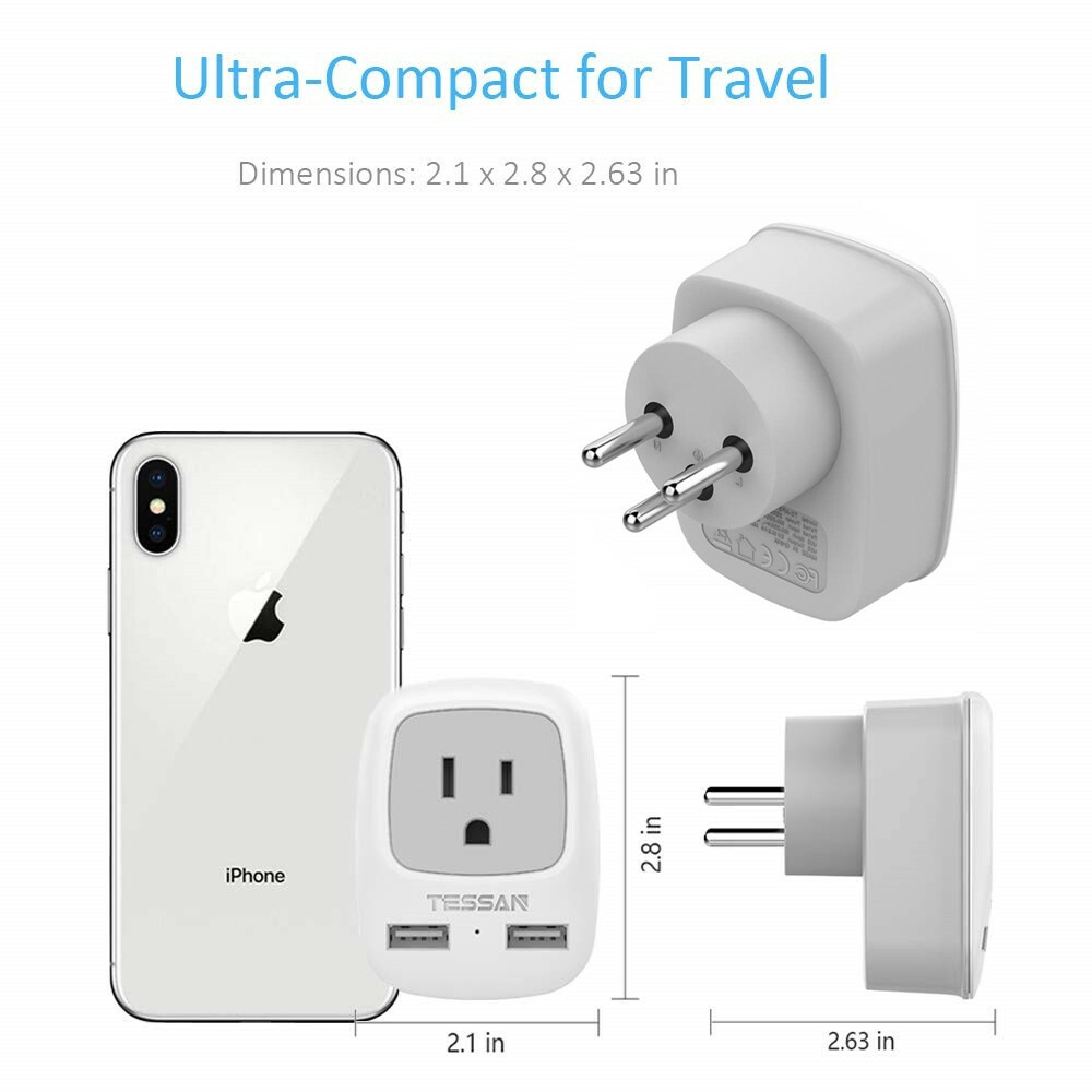 Israel Palestine Power Adapter Plug with 2 USB Phone Charger for US to