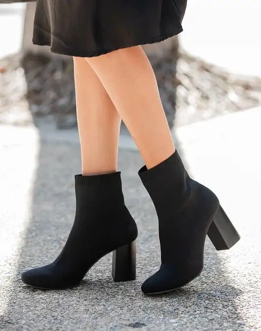 MIA Shoes Rebeka Black Knit Sock Booties Boots