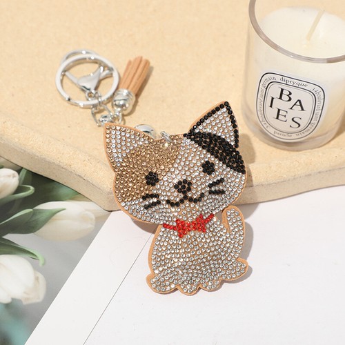 Carino Gattino Gattino Pelle Cristallo Borsa Diamante Cionondoli Borsa Portachiavi - Foto 7 di 14