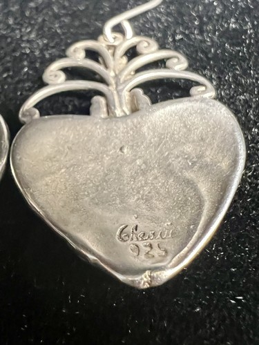 Vtg Gheaui Sterling Silver 925 Dangle Heart Vase w/ Flower Earrings 8.4g 1.6” - Picture 4 of 8