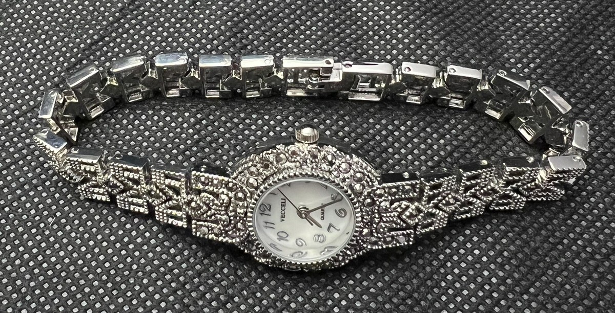 Vecceli Marcasite Watch Vintage Sterling Silver Marcasite WATCH - Art Deco Style  main image 3