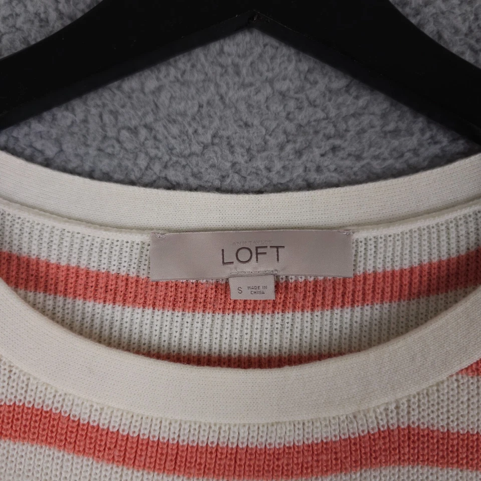 Ann Taylor LOFT Tunic Sweater Womens Small Coral White Striped Knit Pullover - Image 3 of 4