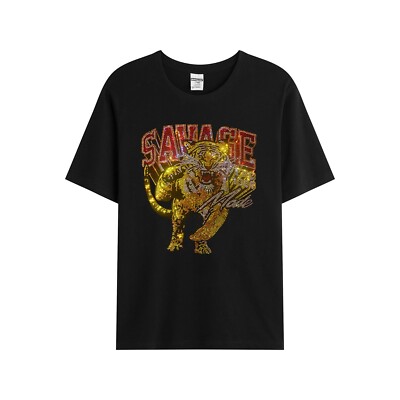 Fashion Tiger Rhinestone Summer Short Sleeve Luxury Men Trend Black T-Shirt