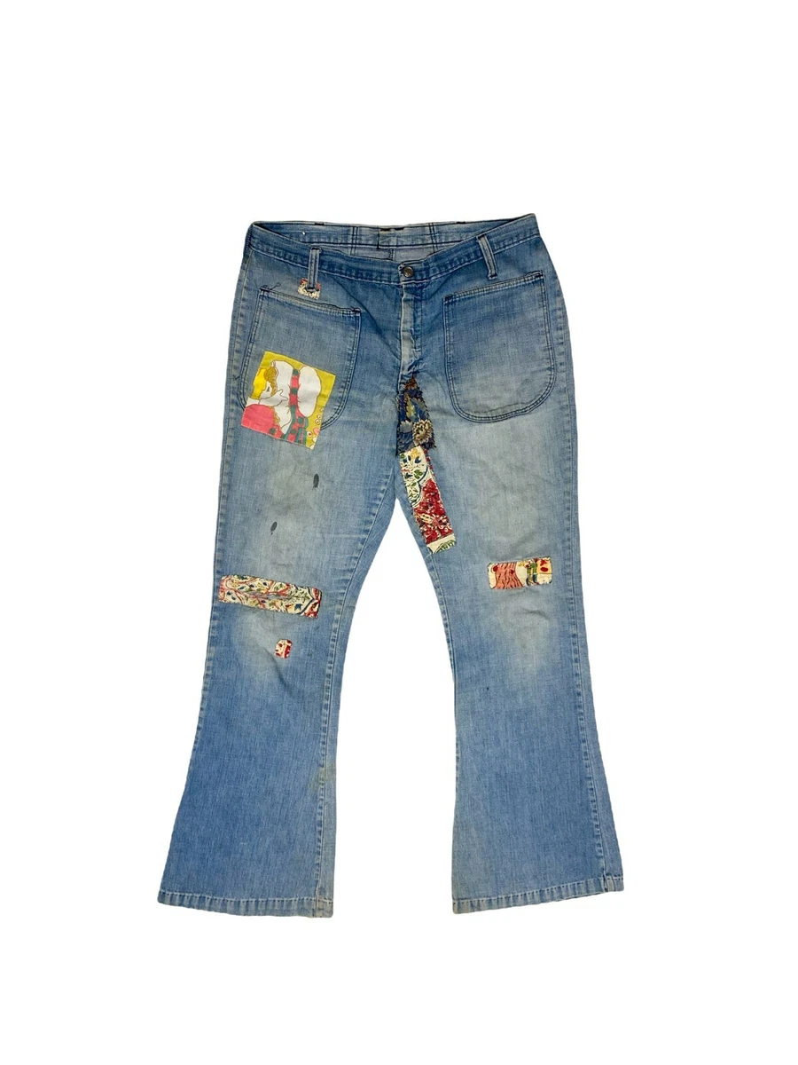 Anvil Brand Vintage 60s Patched Hippie Jeans Bell Bottoms Flares