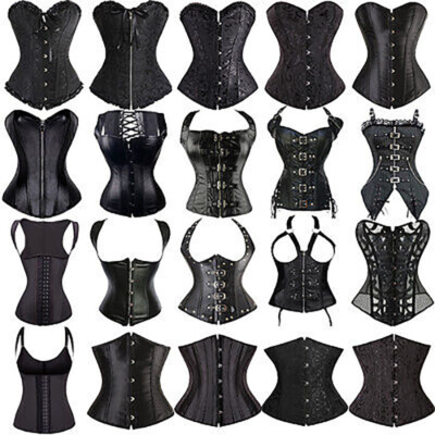 Damen Vintage Schwarz Dessous Burlesque Corsage Vollbrust Korsett Korsage Corset