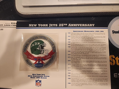 NEW YORK JETS 25TH SILVER ANNIVERSARY PATCH STAT CARD WILLABEE WARD SWEET