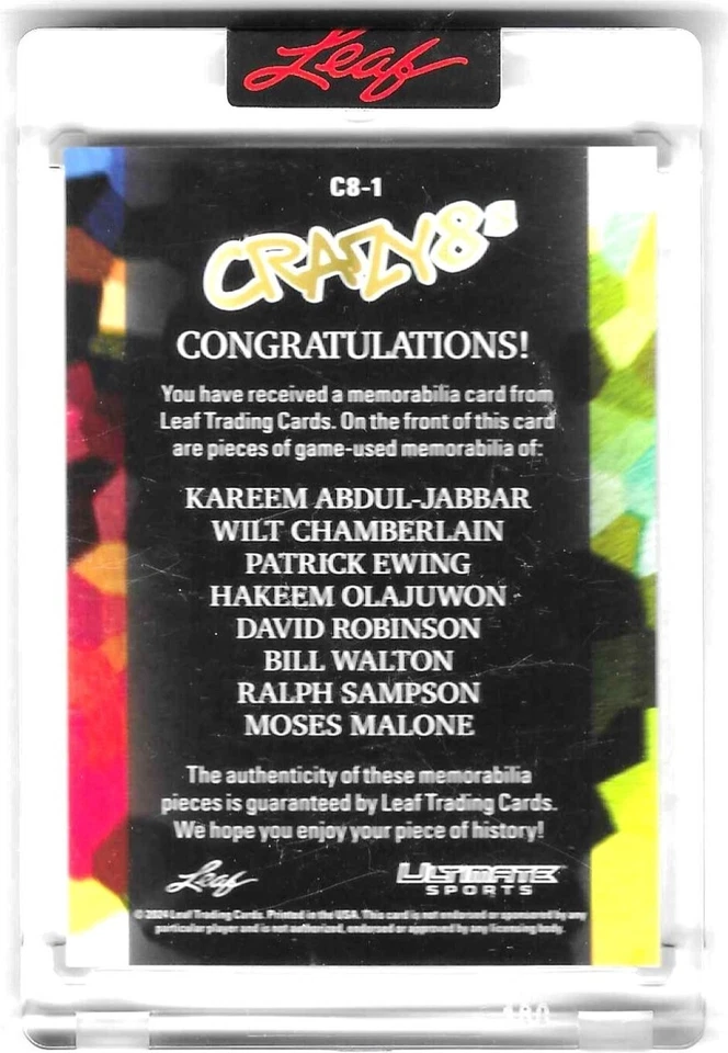 ABDUL-JABBAR, CHAMBERLAIN, EWING, OLAJUWAN, WALTON, (Crazy 8s) 2024 Leaf #1 of 5 - Image 2 of 2