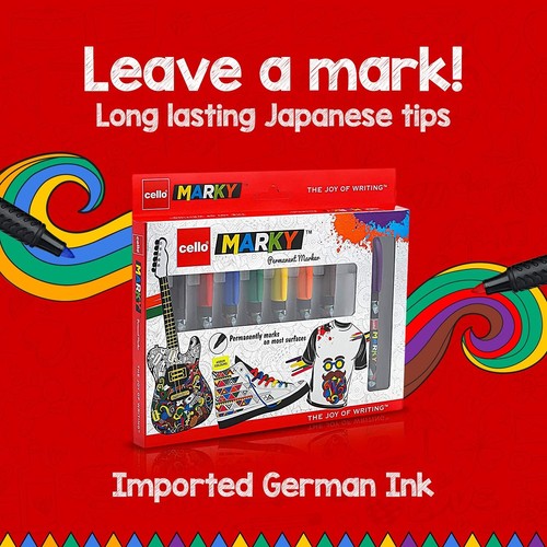 BIC-Cello Marky Permanent Marker pk Of 8|Permanent Medium Point Marker Pens - Picture 3 of 5