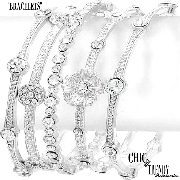 HIGH END CLEAR CRYSTAL MULTI BANGLE CHUNKY FASHION PROM BRIDAL