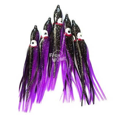 Fish WOW! 4.75'' Fishing Squid Skirts Octopus Hoochies soft Lures Purple lot 12cm