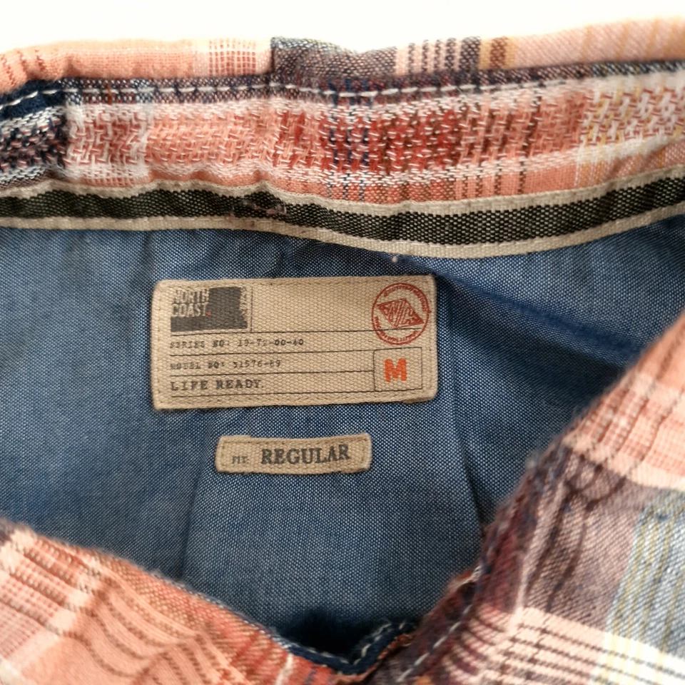 North Coast Shirt Mens Medium Orange Check Plaid Western Country Linen Blend - Image 4 of 4