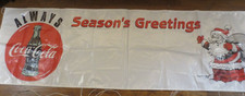 Always Coca Cola Season's Greetings Santa Large Ad Sign Unused  strings  tears 5