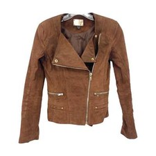 Mango Brown Leather Jacket | Classic Zipper Accent