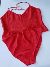 Vintage Myonne Red Satin Jacquard Flutter Panties Camisole Set Size Medium Sissy