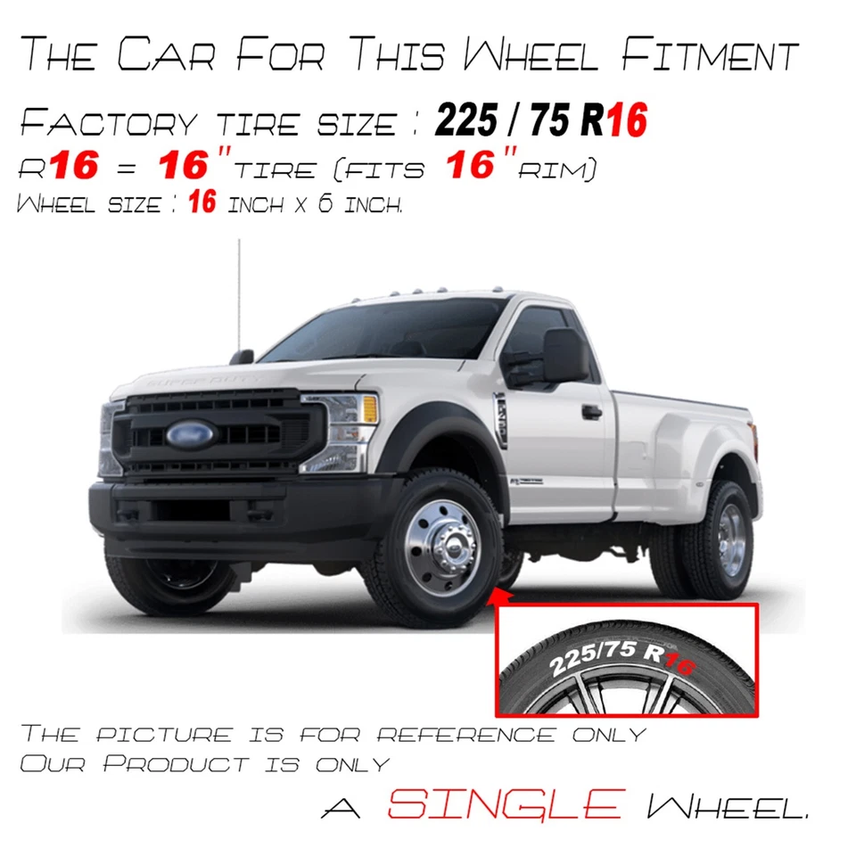 Roda design OEM 16” 16x6 1992-2007 aro 3210 para Ford E350 E450 VAN Dually aço - Imagem 2 de 4