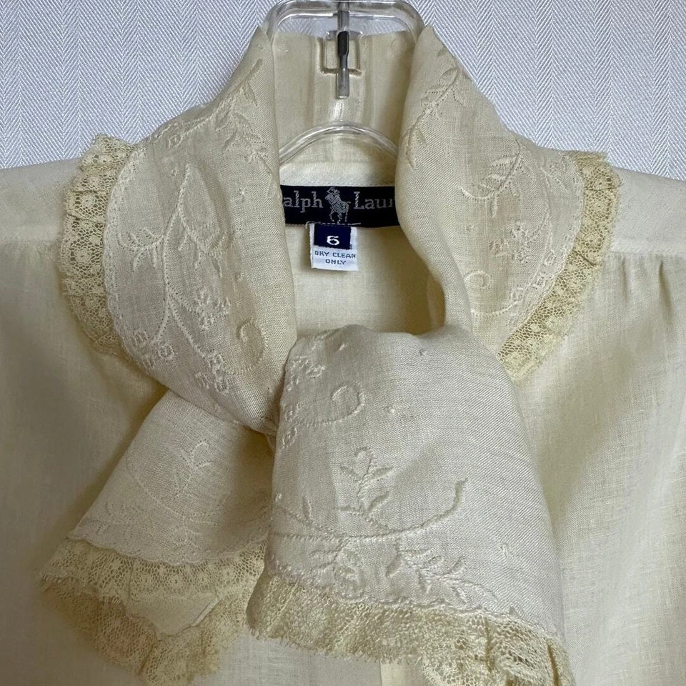 Винтажные женские Ralph Lauren 100% лен размер 6 кружевная вышивка сделано в США - Изображение 2 из 4