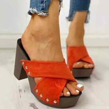 RETRY 70'S STYLE ORANGE PLATFORM CHUNKY SOLE SANDALS - NEW - SZ 7