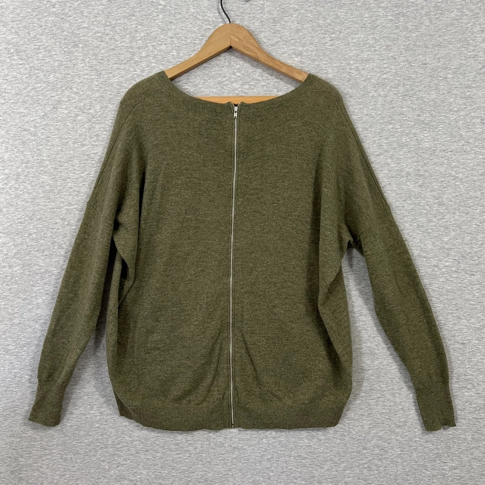 Suéter Otoño Cachemira Para Mujer M Verde Musgo Relajado Lujo Espalda Cremallera Slouch Foto 2 de 4