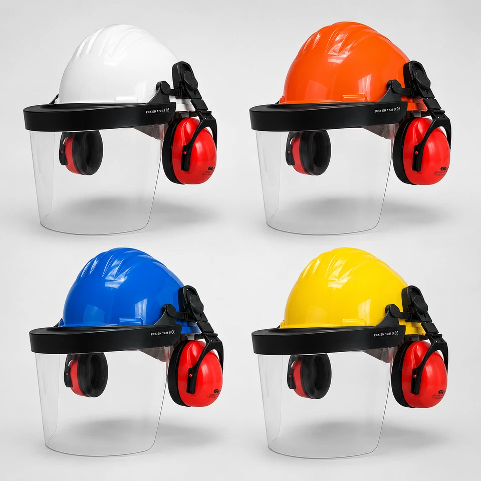 Profi Bauhelm mit Gesichtsschutz und Gehörschutz Helm Schutzhelm versch. Farben - Bild 1 von 4