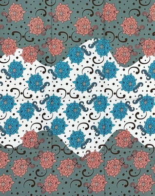 African Fabric/ Ankara - Blue, Slate, Pink, Off-White ''Afternoon Tea'', 1 Yard