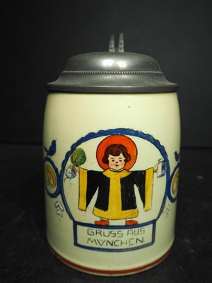 Antique? Vintage German Beer Stein  Gruss aus München  with Pewter Lid