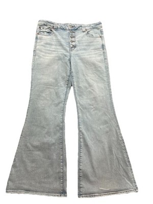 American Eagle Super High Rise Flare Jeans Light Wash Button Fly Boho Womens 16