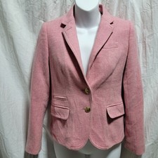J. Crew Schoolboy Herringbone Wool Blazer Womens Sz 2 P Pink Lined Gold Buttons