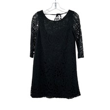 JACK Womens Lace Sheath Dress 3/4 Sleeve Keyhole Black Size XS
