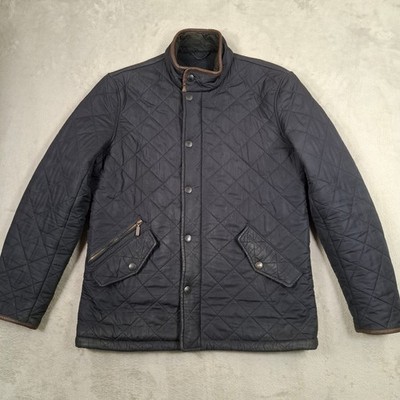Barbour Jacke Herren Large Navy Gesteppt Lederbesatz Mantel Schwer