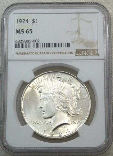 1924 Peace Silver Dollar NGC MS65 Frosty White Superb coin #F223B