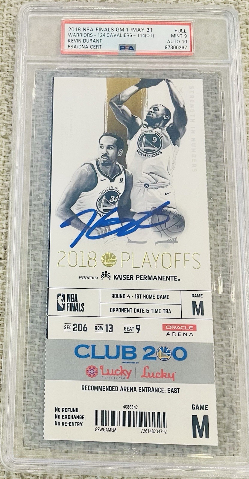 Kevin Durant Signed 2018 NBA Finals Ticket GEM Mint 10 Autograph PSA/DNA Pop 1