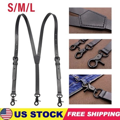 Vintage Leather Adult H Back Suspender For Men Jeans Suit Brass Hook Non Stretch