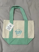 Trader Joe's Limited Edition 2025 Mini Canvas Tote Bag Pastel Baby green NWT