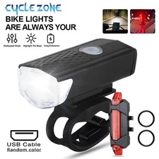 USB Rechargeable Bright LED Bicycle Bike Front Headlight and Rear Tail Light Set