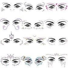 SIQUK 12 Sets Face Jewels Rhinestone Face Gems Stick on Crystal Stickers