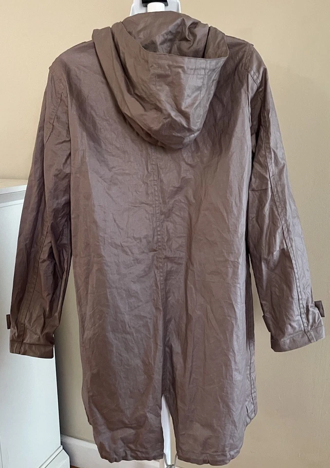 Garnet Hill Size 4 Waxed Coated Linen Long Coat Utility Rain Trench Hooded - Image 4 of 4