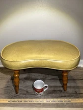 BEAUTIFUL VTG MCM FOOT STOOL GREEN JELLY BEAN SHAPED WOOD VINYL OTTOMAN RARE EUC