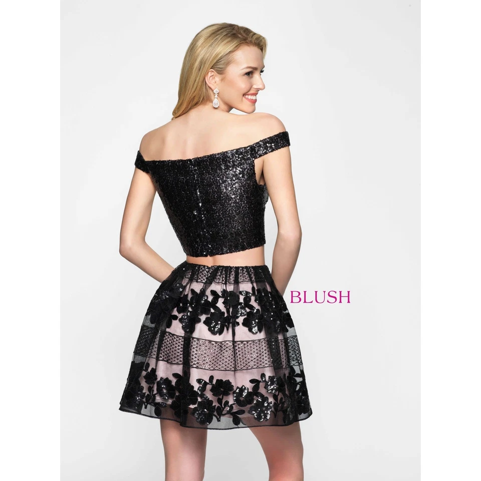 Blush Prom Homecoming Two Pieces Cocktail Skirt Dress Size 00 Black/Pink 11604 - Image 2 of 4