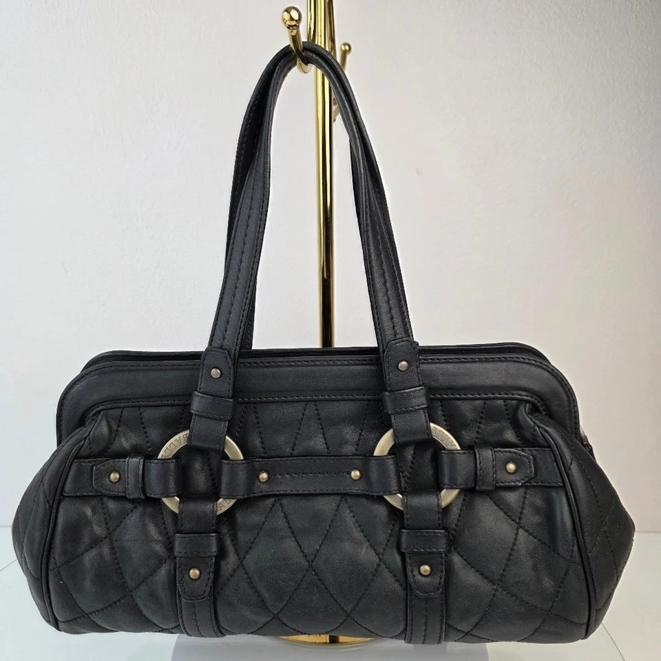 Bally Quilted Rosalyn Tassell Satchel Baguette Handbag Black Leather - Image 3 of 4