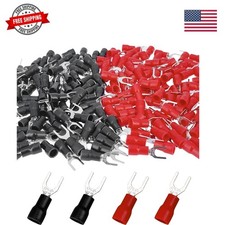 200 Pcs 22-16 AWG Black  Red Insulated Brass Fork Wire Connector U Type Elec...