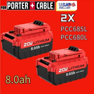 FOR PORTER-CABLE 2Pack 8.0Ah 20Volt For Porter Cable Battery 20V MAX Lithium Ion PCC680L PCC685L
