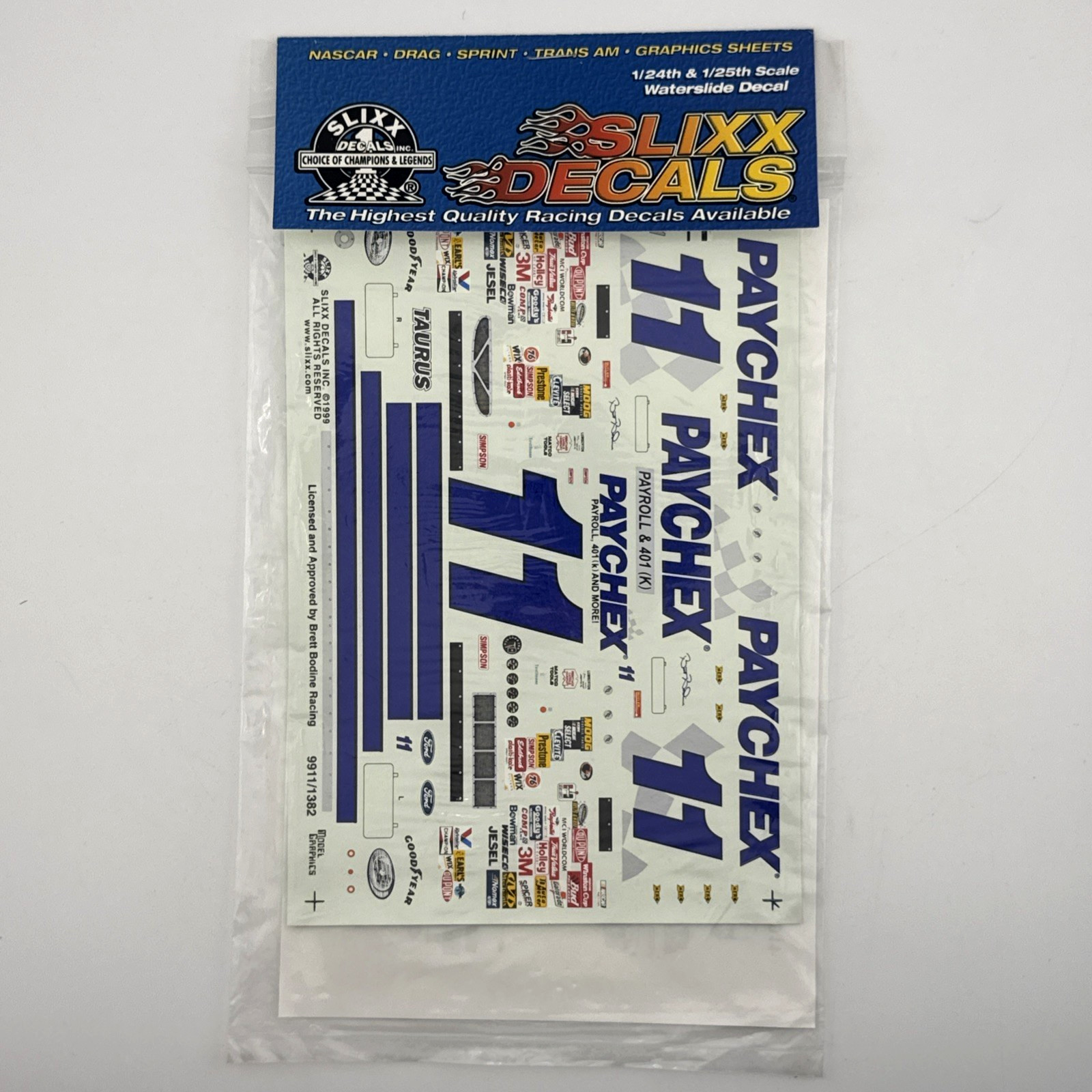 Slixx 1382 #11 Paychex 1999-Brett Bodine Nascar decal